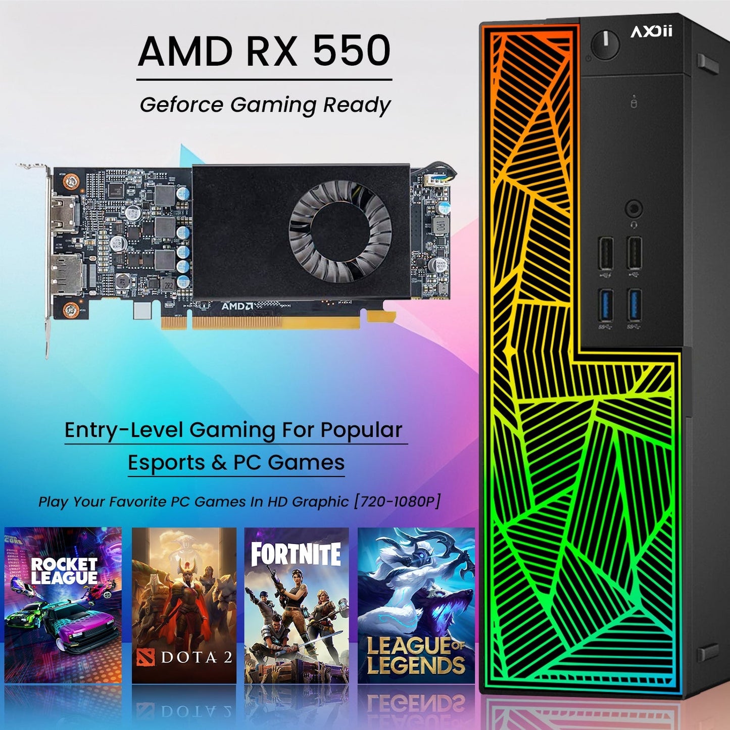 RGB Desktop Computer PC, Intel i5/i7 Processor, 16GB RAM, 512GB SSD, 24 Inch Monitor, Keyboard Mouse and Headset, WiFi, Windows 10 Pro