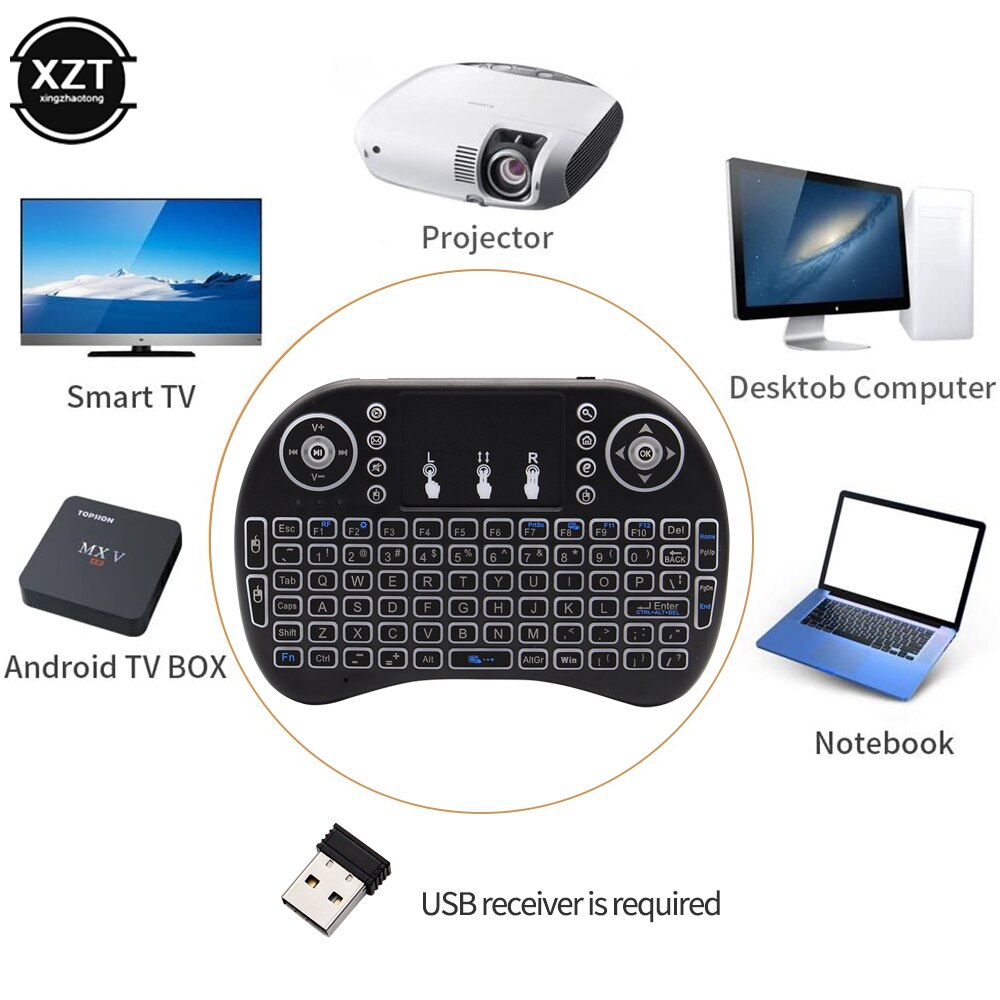 HOT Mini i8 Wireless Keyboard Backlit English Russian Arab 2.4G Air Mouse Remote Touchpad for Android TV Box PC Use Dry Battery