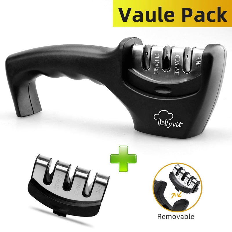 Knife Sharpener 4 in 1 Diamond Coated&amp;Fine Rod Knife Shears and Scissors Sharpening stone System Stainless Steel Blades