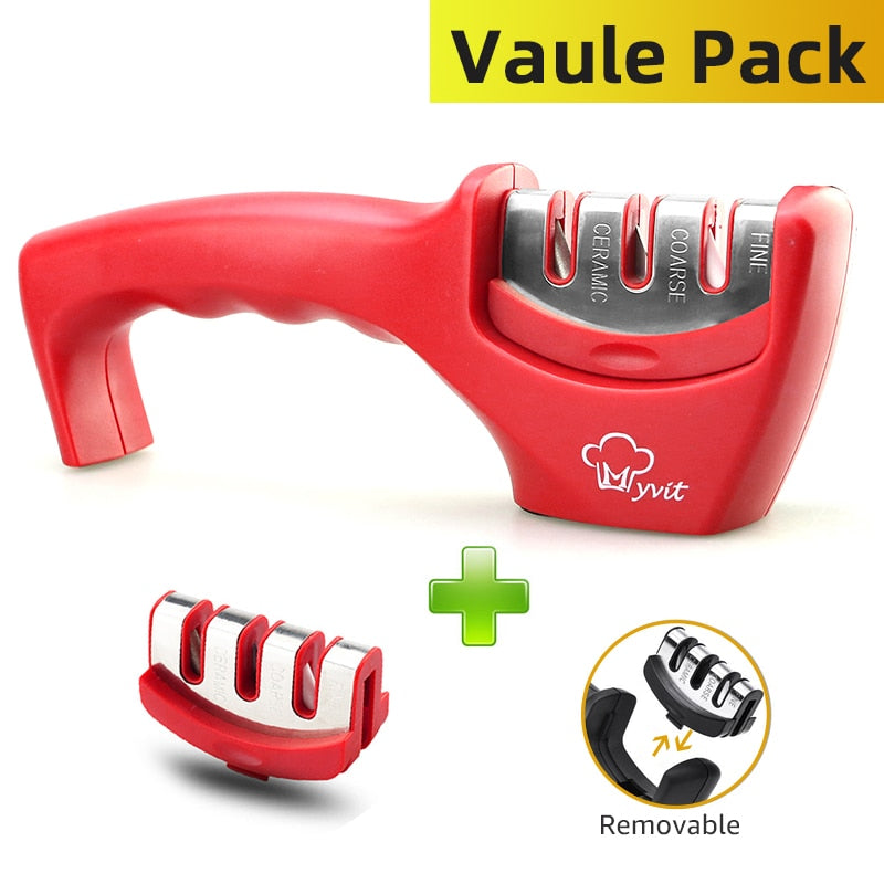 Knife Sharpener 4 in 1 Diamond Coated&amp;Fine Rod Knife Shears and Scissors Sharpening stone System Stainless Steel Blades