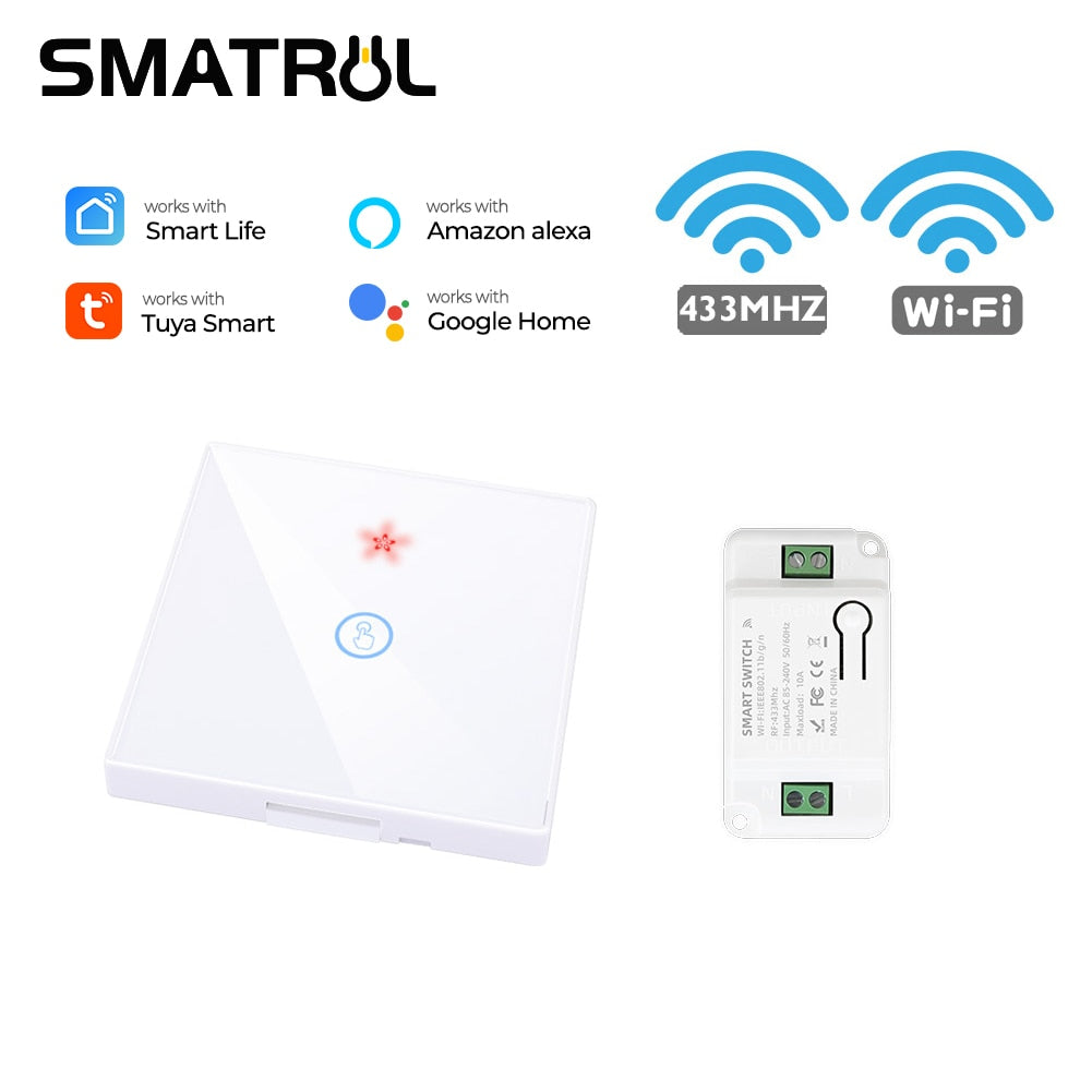 SMATRUL Tuya Smart APP WiFi Touch Wall Switch Light Wireless RF 433Mhz DIY Relay Timer Module Google Home Alexa 110V 220V On Off