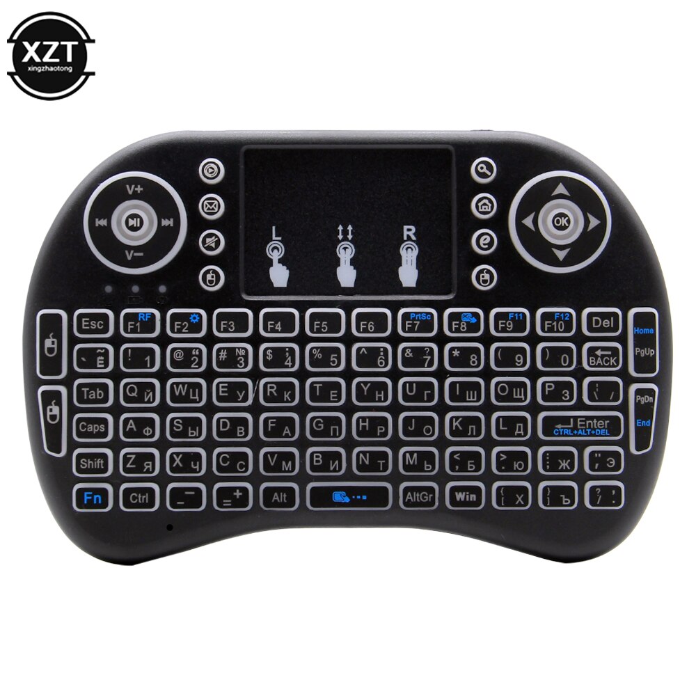 HOT Mini i8 Wireless Keyboard Backlit English Russian Arab 2.4G Air Mouse Remote Touchpad for Android TV Box PC Use Dry Battery