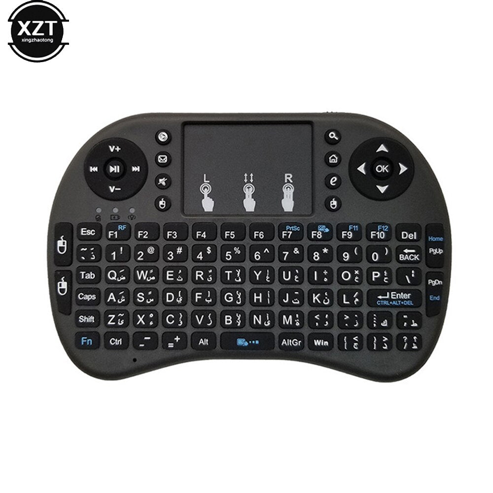 HOT Mini i8 Wireless Keyboard Backlit English Russian Arab 2.4G Air Mouse Remote Touchpad for Android TV Box PC Use Dry Battery