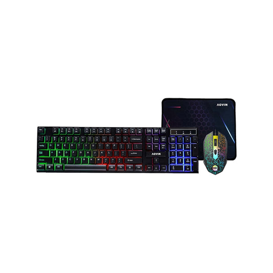 AQVIN RGB Wired Gaming Keyboard and Mouse Combo with Pad for Gamers ~ Multimedia and Anti-Ghosting capability keys ~ ERGONOMIC design - upto 3200 DPI (Rainbow LED Light Effect)