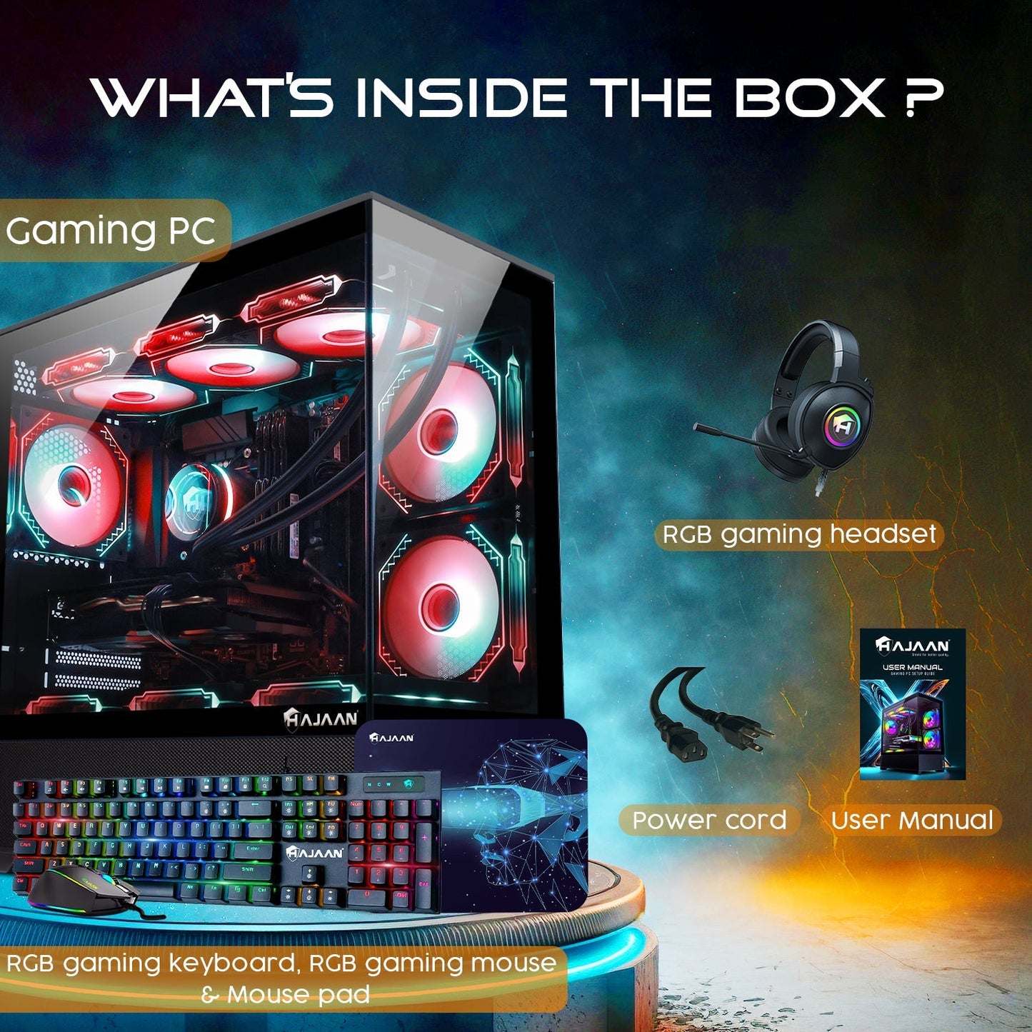 HAJAAN SuperX Liquid Cooled Gaming PC Tower Desktop - MSI 27-inch Curved Gaming Monitor Combo -  64GB DDR4 RAM - 2TB NVMe SSD - Wifi 6 - Bluetooth - Windows 11 Pro