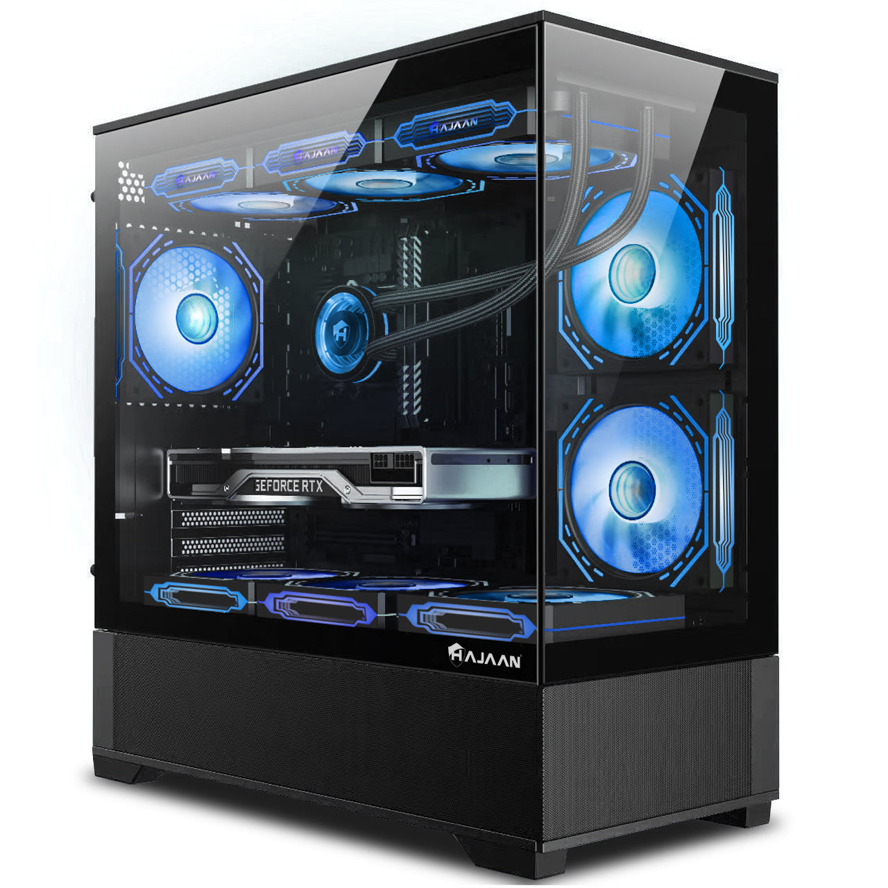 HAJAAN SuperX Liquid Cooled Gaming PC Tower Desktop - MSI 27-inch Curved Gaming Monitor Combo -  64GB DDR4 RAM - 2TB NVMe SSD - Wifi 6 - Bluetooth - Windows 11 Pro