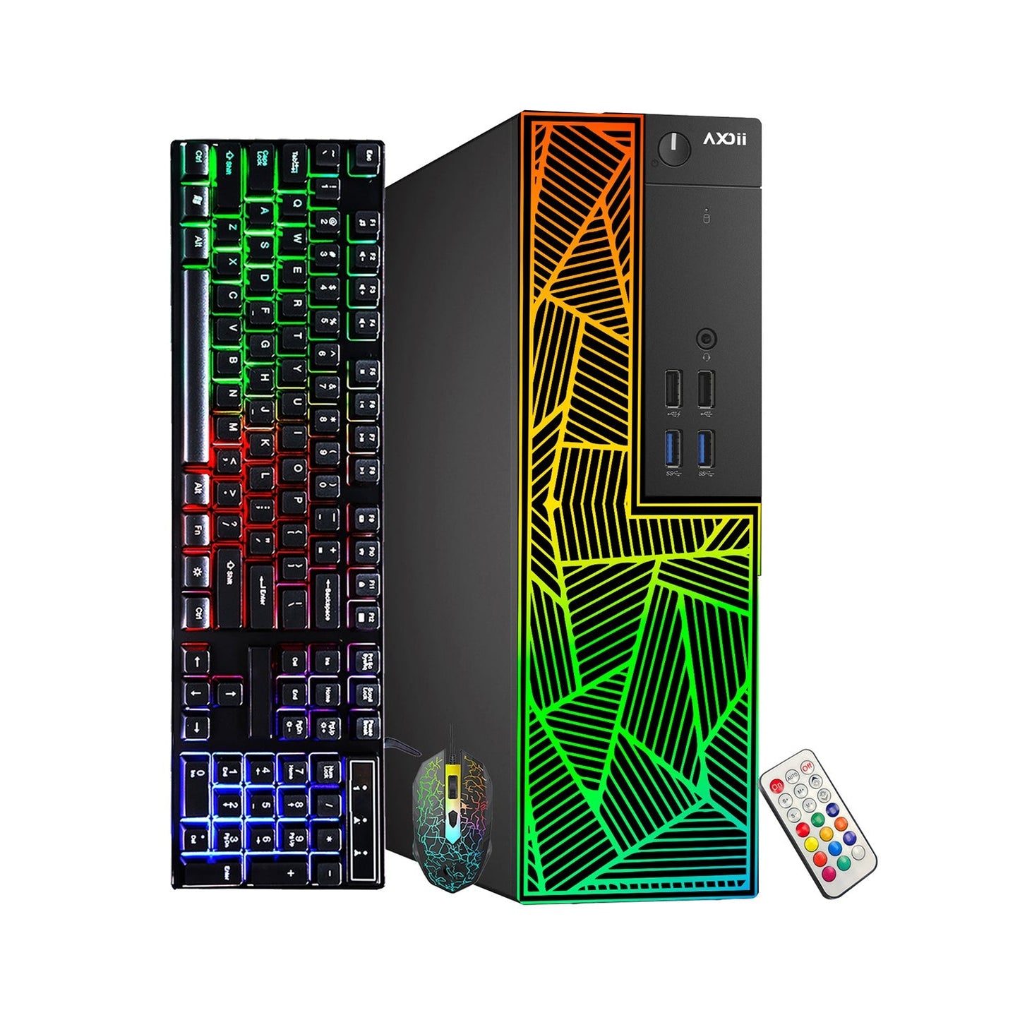 AXOII PRISM RGB Gaming Desktop Computer PC, Intel Core I7 - 6700 Up to 4.0GHz Processor, Graphics Card - AMD Radeon RX 550, 16GB - 32GB DDR3L RAM, 512GB - 1TB SSD, Wi-Fi, Bluetooth - Windows 10 Pro