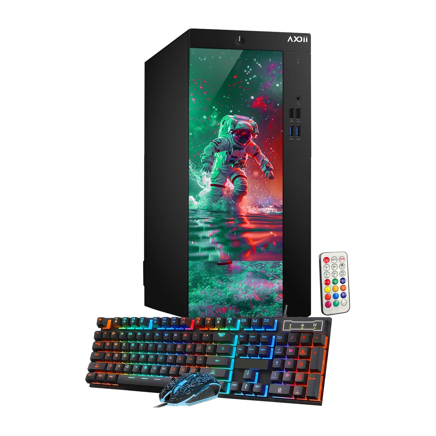 AXOII SPACEMAN RGB Gaming Desktop Computer PC, Intel Core I7  Processor, Graphics Card - RX 550 / GTX 1050 / GTX 1650 / RTX 3050, 32GB DDR4 RAM, 1TB SSD / NVMe SSD, Wi-Fi, Bluetooth - Windows10 Pro