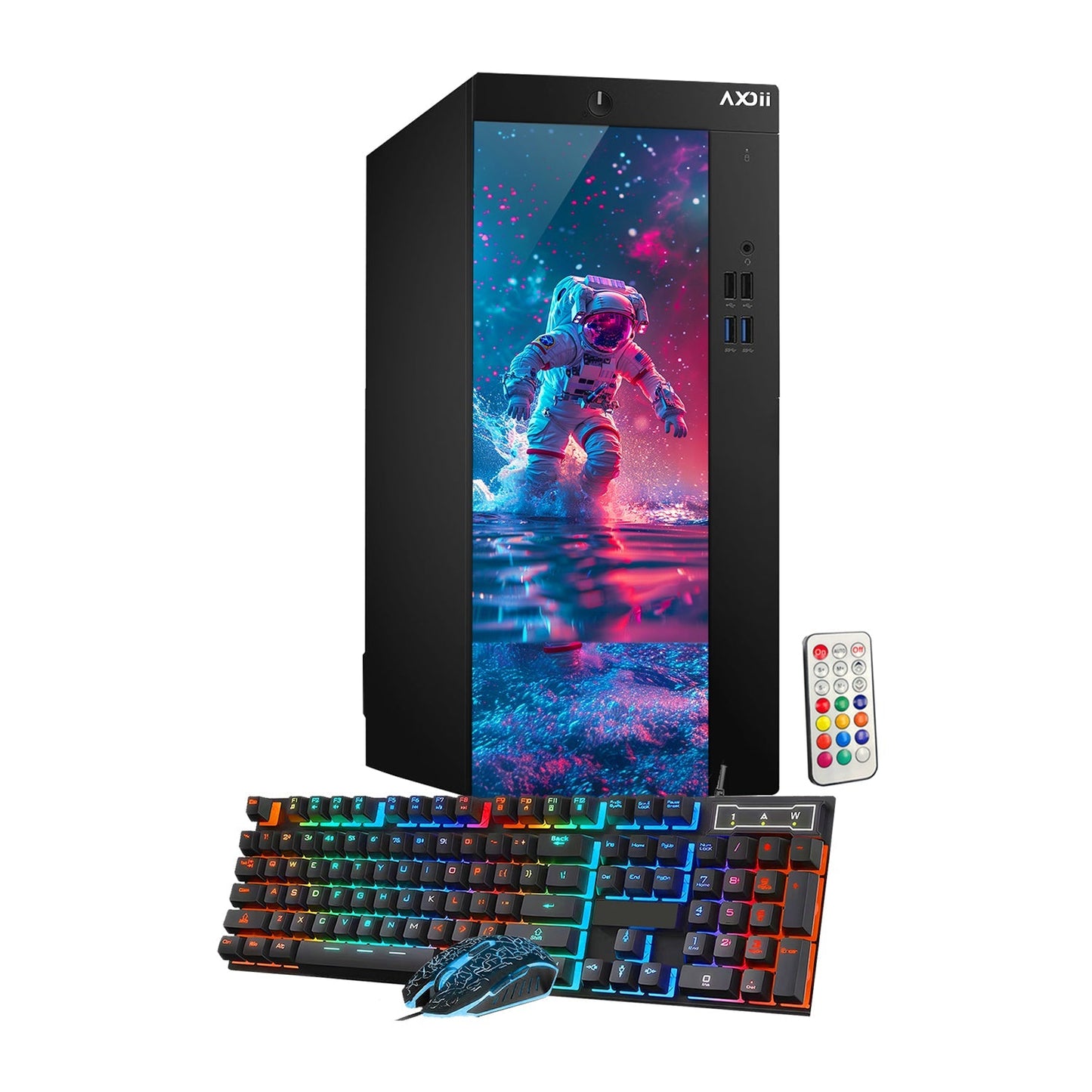 AXOII SPACEMAN RGB Gaming Desktop Computer PC, Intel Core I7  Processor, Graphics Card - RX 550 / GTX 1050 / GTX 1650 / RTX 3050, 32GB DDR4 RAM, 1TB SSD / NVMe SSD, Wi-Fi, Bluetooth - Windows10 Pro