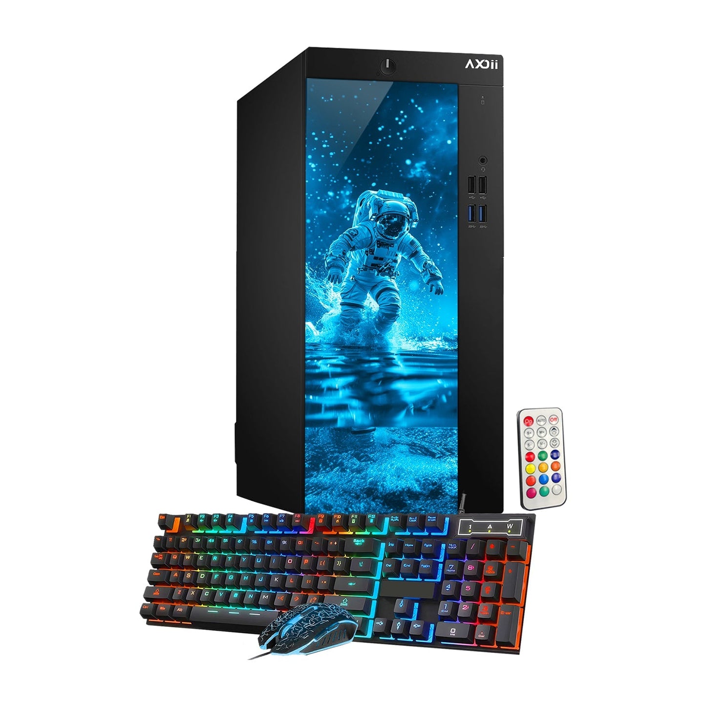 AXOII SPACEMAN RGB Gaming Desktop Computer PC, Intel Core I5/I7  Processor, Graphics Card - RX 550 / GTX 1050 / GTX 1650 / RTX 3050, 32GB DDR4 RAM, 1TB NVMe SSD, Wi-Fi, Bluetooth - Windows11 Pro