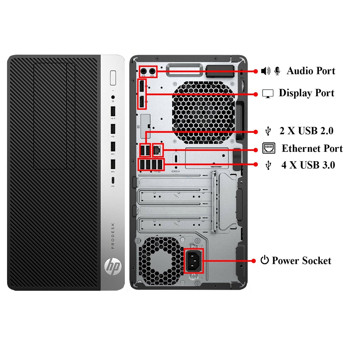 HP ProDesk 600 G5 Microtower Business Desktop PC (Intel Core i5 / i7 Processor / 16GB - 32GB DDR4 RAM / 512GB - 2TB SSD / Windows 11 Pro) Wireless Keyboard and Mouse - Refurbished