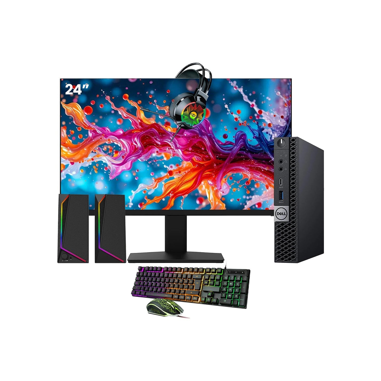 Dell OptiPlex 7070 Tiny Desktop PC - Intel Core i5 - 8th Gen Up to 3.50 GHz Processor, 16GB DDR4 RAM, 512GB - 1TB SSD, Windows 11 Pro, New 24/27 inch FHD Monitor, RGB Speaker / SoundBar / Headset - Refurbished