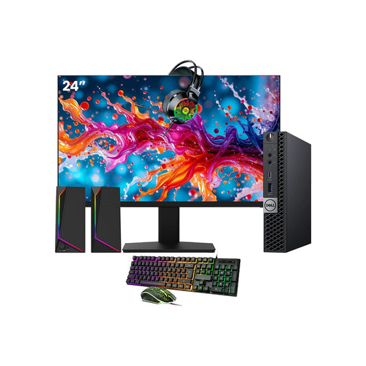 Dell OptiPlex 7070 Tiny Desktop PC - Intel Core i5 - 8th Gen Up to 3.50 GHz Processor, 16GB DDR4 RAM, 512GB - 1TB SSD, Windows 11 Pro, New 24/27 inch FHD Monitor, RGB Speaker / SoundBar / Headset - Refurbished