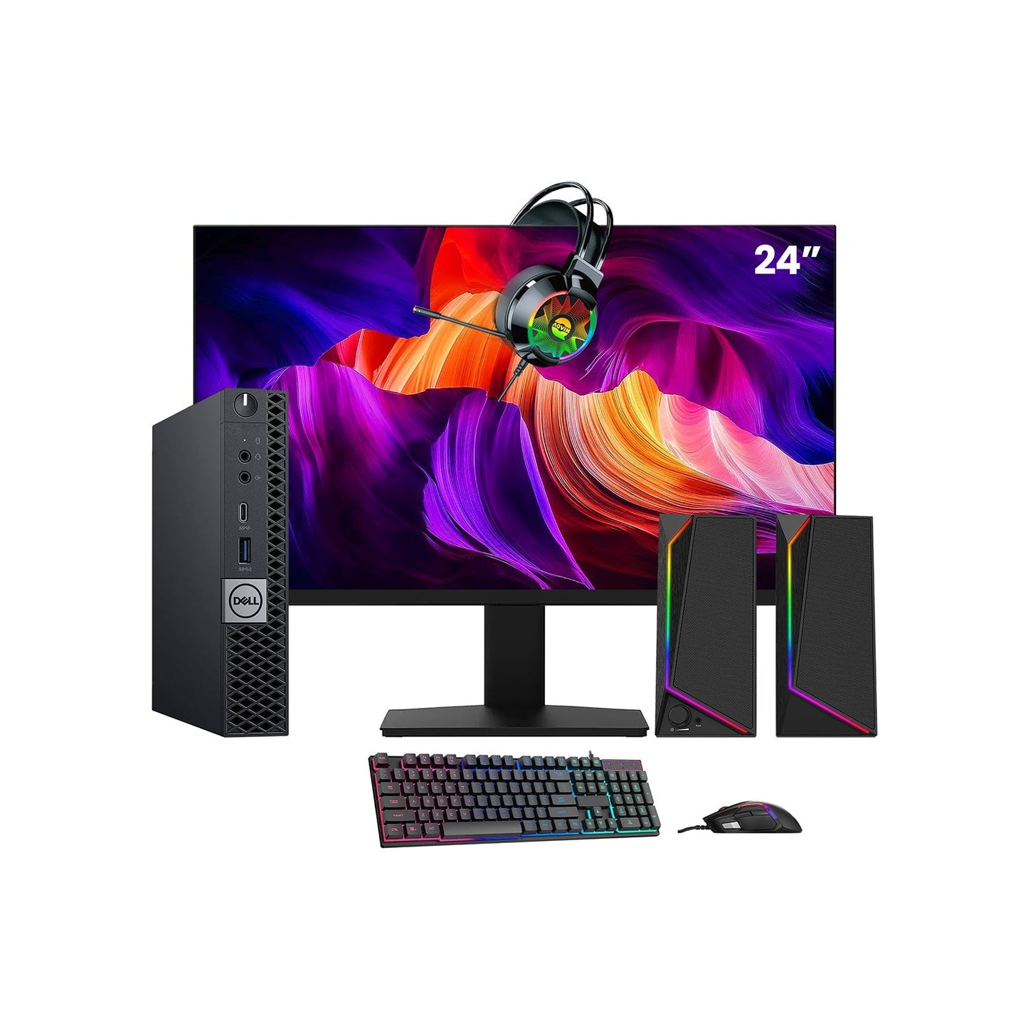 Dell OptiPlex 7070 Tiny Desktop PC - Intel Core i5 - 8th Gen Up to 3.50 GHz Processor, 16GB DDR4 RAM, 512GB - 1TB SSD, Windows 11 Pro, New 24/27 inch FHD Monitor, RGB Speaker / SoundBar / Headset - Refurbished