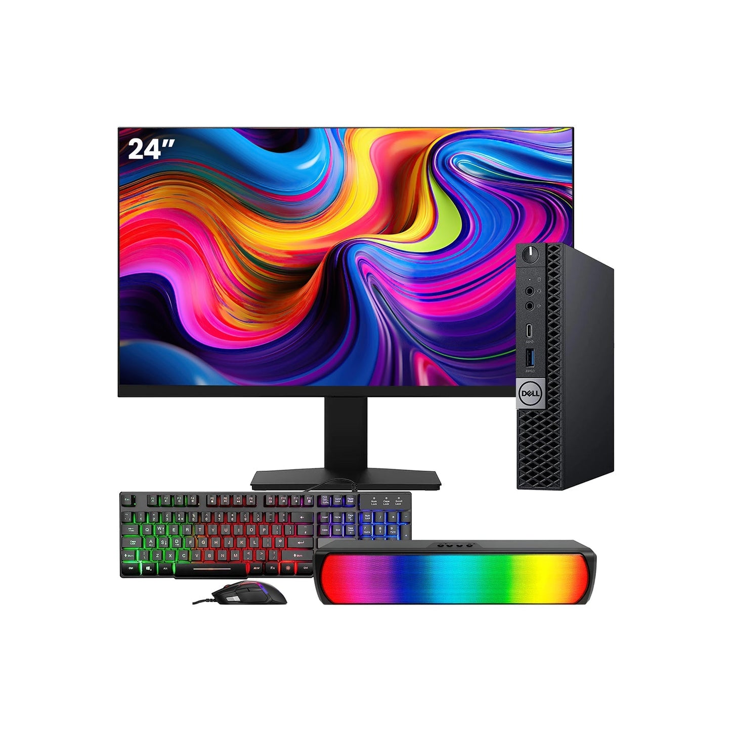 Dell OptiPlex 7070 Tiny Desktop PC - Intel Core i5 - 8th Gen Up to 3.50 GHz Processor, 16GB DDR4 RAM, 512GB - 1TB SSD, Windows 11 Pro, New 24/27 inch FHD Monitor, RGB Speaker / SoundBar / Headset - Refurbished