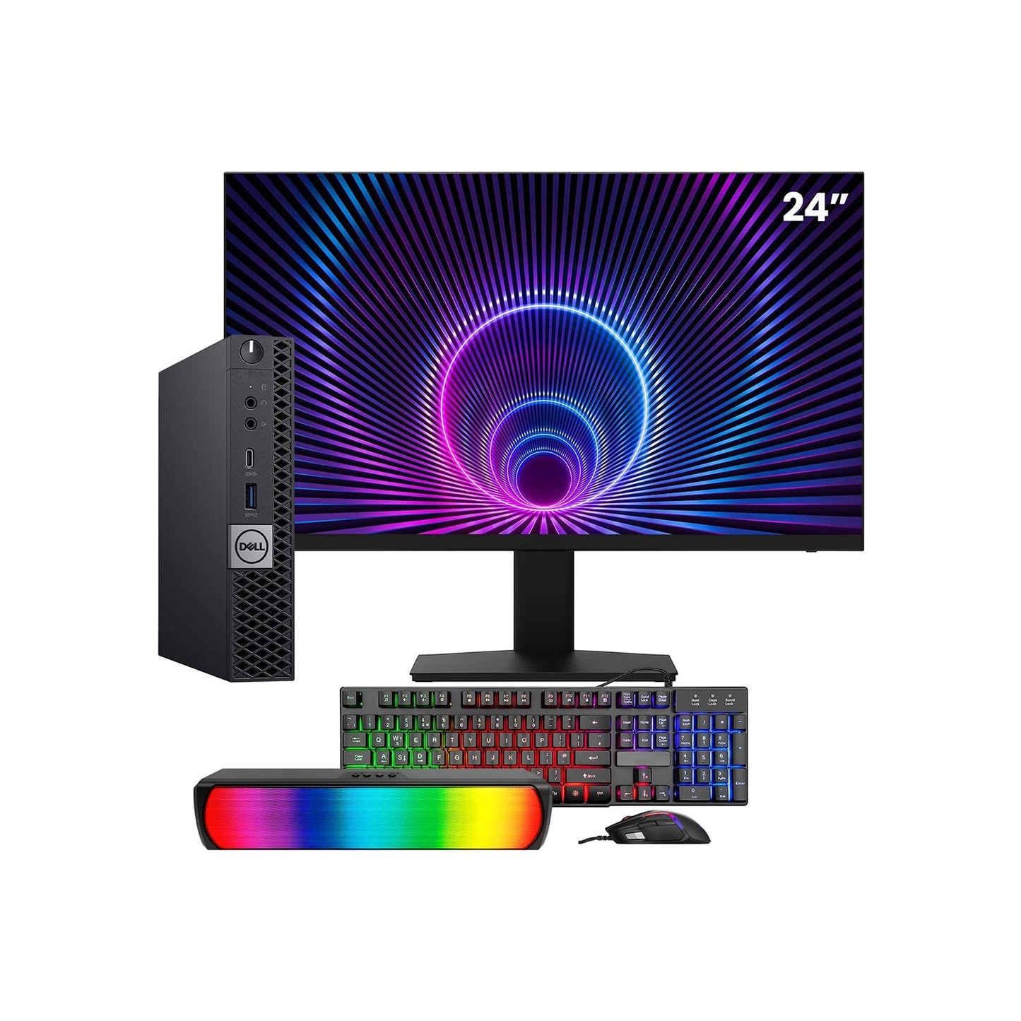 Dell OptiPlex 7070 Tiny Desktop PC - Intel Core i5 - 8th Gen Up to 3.50 GHz Processor, 16GB DDR4 RAM, 512GB - 1TB SSD, Windows 11 Pro, New 24/27 inch FHD Monitor, RGB Speaker / SoundBar / Headset - Refurbished