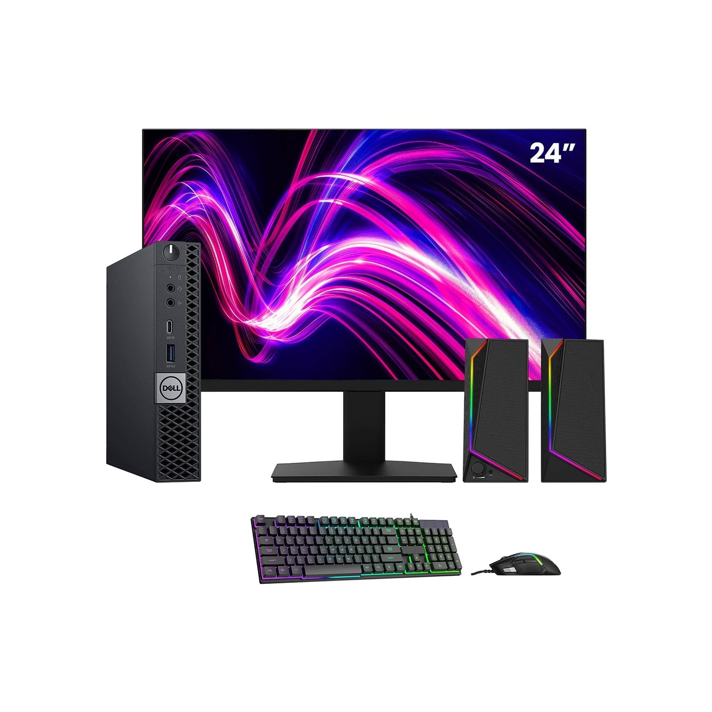 Dell OptiPlex 7070 Tiny Desktop PC - Intel Core i5 - 8th Gen Up to 3.50 GHz Processor, 16GB DDR4 RAM, 512GB - 1TB SSD, Windows 11 Pro, New 24/27 inch FHD Monitor, RGB Speaker / SoundBar / Headset - Refurbished